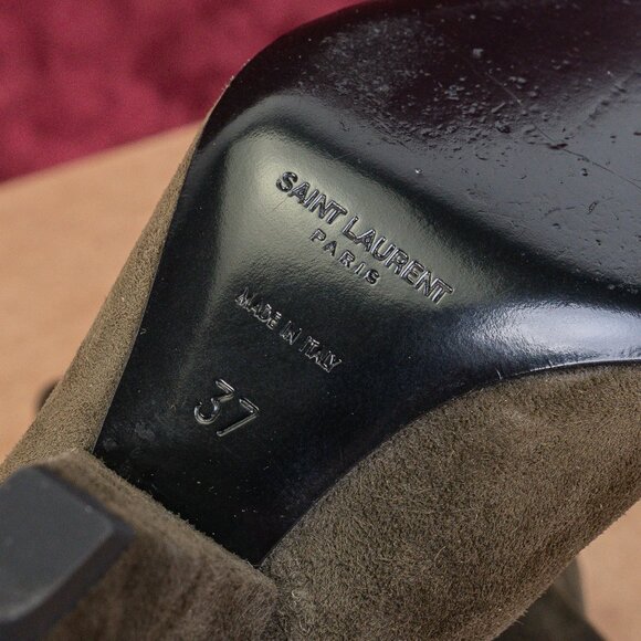 Saint Laurent Niki 85mm Green Suede Logo Heel Ankle Fold Boots 6.5US EUR37 - Picture 7 of 8